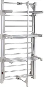 GlamHaus Heated Clothes Airer Dryer Rack Aluminium with Cover Electric 220W - Indoor - Folds Flat for Easy Storage