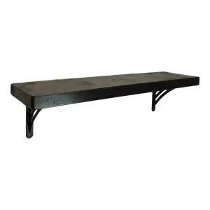 Solid Wood Handmade Rustical Shelf Black Ash 225mm 9 inch with Black Metal Bracket WAT Length of 220cm