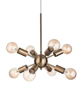 Luminosa Alfa 8 Light Multi Arm Ceiling Pendant Antique Brass, E27