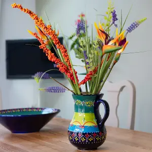 Classic Spanish Hand Painted Pattern Home Decor Large Pourer Jug 2L Blue/Green