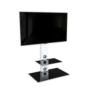 AVF Lesina 70cm Pedestal TV Stand, for TVs 32-65" - Satin White and Black Glass