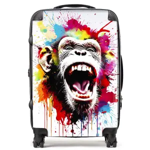 Coloured Splashart Crazy Monkey Face Suitcase - Medium