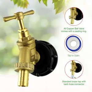 IBC Tank Adapter Hose Connector-S60X6 Brass Garden Tap with Check Valve with 1/2" Hose Fitting Pack -Heavy Duty PTFE Tape Included