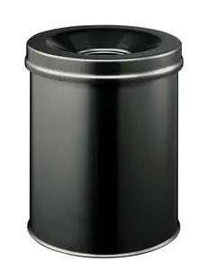 Durable Fire Extinguishing Metal Waste Bin - TUV Certified - 15L - Black