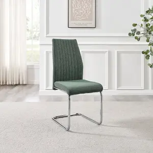 Furniturebox UK Lorenzo 2x Green Fabric Silver Leg Dining Chair