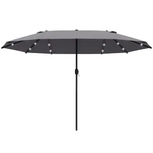 Outsunny 4.4m Double-Sided Sun Umbrella Patio Parasol Solar Lights Dark Grey