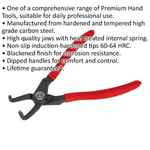 170mm Bent Nose Internal Circlip Pliers with Spring-Loaded Jaws and Non-Slip Tips