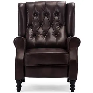 Althorpe Wing Back Recliner Chair Bonded Leather Button Fireside Occasional Armchair (Brown)