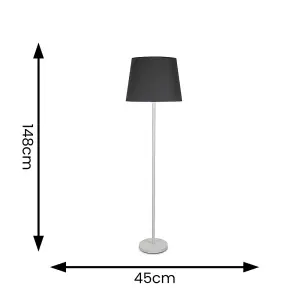 ValueLights Charles White Single Stem Floor Lamp with Black Tapered Shade and LED Bulb