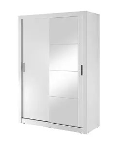 Lux IV Sliding Door Wardrobe W1500mm H2150mm D600mm - Chic White Matt with Mirrored Feature