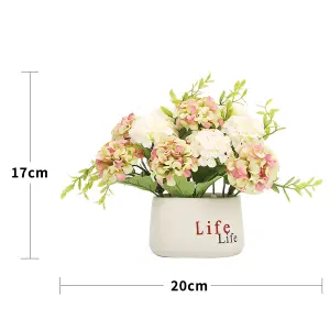 Potted Artificial Flower Ornaments Hydrangea Flower in Ceramic Planter for Tabletop Decoration 20cm (W)