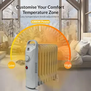 KNIGHT 9 Fins 1000W Oil-Filled Radiator Heater White Colour with Thermostat, Overheat Protection, Power Switch, for indoor use