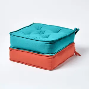 Homescapes Teal Cotton Dining Chair Booster Cushion