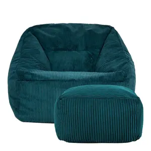 icon Morgan Corduroy Armchair Bean Bag and Footstool Set Teal Green Giant Bean Bag Chair