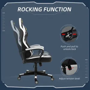 Vinsetto Racing Gaming Chair with Lumbar Support, Headrest, Swivel Wheel, PVC Leather Gamer Desk, Black White