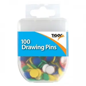 Tiger Stationery Essentials Drawing Pins (Pack of 100) Multicoloured (One Size)