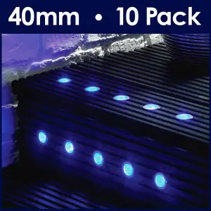 ValueLights 10 Pack IP67 Rated 15mm Blue LED Round Garden Decking Kitchen Plinth Lights Kit