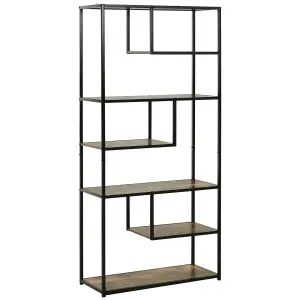 HOMCOM Wood Bookshelf Industrial Style 6 Tier Living Room Display Rack Organiser