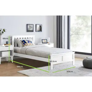 Codman Solid Wood Painted Bed Frame - Modern Farmhouse Style White / Single (3')