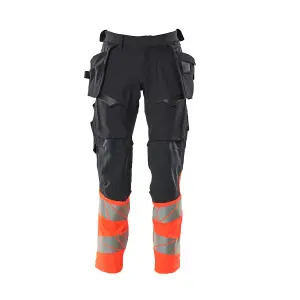 Mascot Accelerate Safe Trousers with Holster Pockets - Dark Navy/Hi-Vis Red   (35.5) (Leg Length - Short)