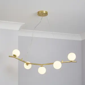 Inlight Fortuna pendant Satin Brass effect 5 Lamp LED Pendant ceiling light, (Dia)800mm