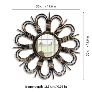 Daisy Petal Round Mirror Wall Decor Vanity Mirror for Living Room Bedroom 50cm(20") Rusty Brown Gold