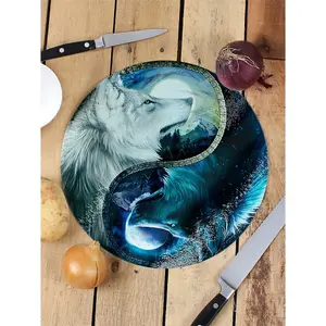 Grindstore Wolf Yin Yang Circular Chopping Board Blue/White (One Size)