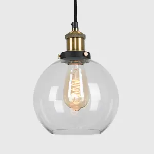 ValueLights Sheridan Vintage Black & Gold Effect Ceiling Pendant and Glass Globe Drop Down Shade Fitting with LED Bulb