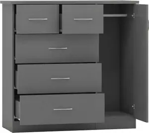 Nevada 1 Door 5 Drawer Low Wardrobe Grey Effect