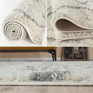 Moroccan Shaggy  Ivory Grey Living Room Rug 800