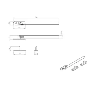 Round Bar Casement Window Stay 246 x 14mm 2 Pins Included Stainless Steel