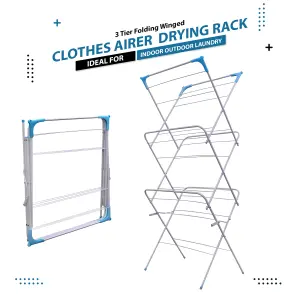 3 Tier Clothes Dryer Airer Foldable Laundry Rack Washing Line Drying Horse 14m