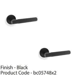 2 PACK - SOLID BRASS Reeded Door Handle Set - Matt Black Straight Lever on Round Rose