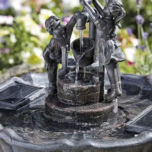 Bronze Effect Table Water Feature Fountain for Garden Freestanding Tipping Pail Cascade Patio Lawn Centrepiece