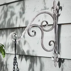 Vintage Style Fleur de Lys Ornate Scrolled Wall Bracket Outdoor Basket Hanger Garden Hanging Basket Bracket