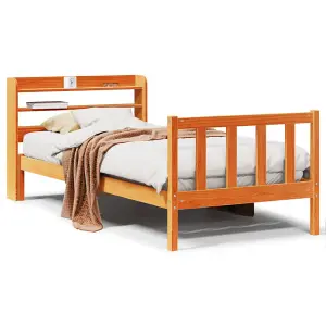 Berkfield Bed Frame with Headboard without Mattress Wax Brown 90x200 cm