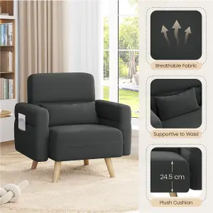 Yaheetech Dark Grey Modern Fabric Arm Chair with Rubberwood Legs