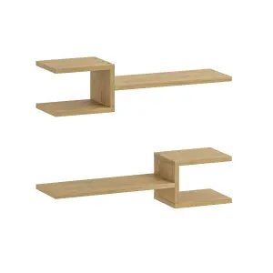 Decortie Fork Modern Floating Shelf Set Oak 2-Piece Shelf 18.2cm Short