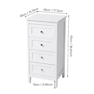 93cm H Classic White Wooden 4-Drawer Storage Cabinet for Bedroom Living Room