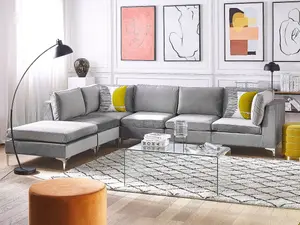 Corner Sofa with Ottoman EVJA Grey Velvet Right Hand