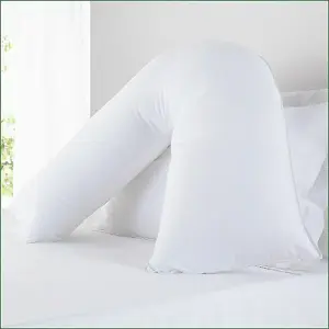 Duck Feather V Shaped Pillow with FREE White Pillowcase Orthopedic Head Neck Back Support V Shape Cushion