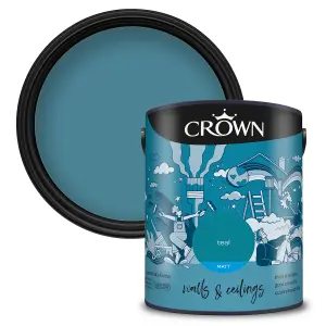 Crown Walls & Ceilings Matt Emulsion Paint Teal - 5L