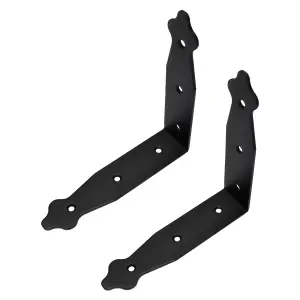 Pack of 2 x Black Corner Brackets - 150 x 150 mm Steel Right Angle Braces L Shaped Retro Decorative Metal Bracket 90 Degree Corner