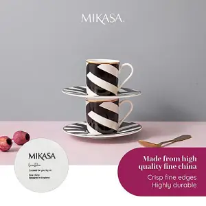 Mikasa Luxe Deco Geometric Stripe Set of 2 100ml Espresso Cups & Saucers