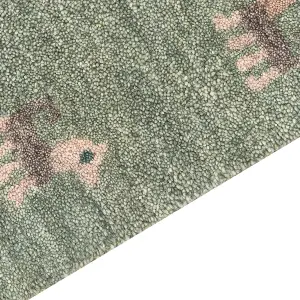 Wool Gabbeh Area Rug with Animal Motif 160 x 230 cm Green KIZARLI