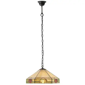 Tiffany Glass Hanging Ceiling Pendant Light Bronze & Amber Art Deco Shade i00146