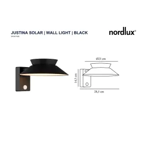 Nordlux Justina Outdoor Patio Terrace Garden Wall Solar Light In Black (Height) 14.5cm