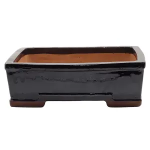 26cm Glazed Bonsai Pot - Rectangle - 26cm x 20cm x 9cm - Black