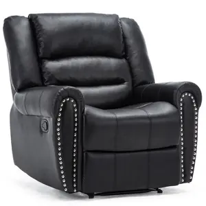 Denver Bonded Leather Recliner Armchair W Stud Sofa Home Lounge Chair Reclining (Black)