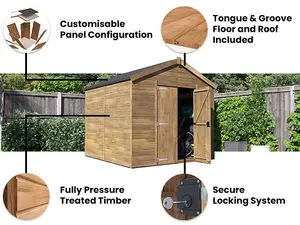 Dunster House Bike Shed Storage Garden Building 2.4m x 2.4m Wooden Pressure Treated Overlord Apex